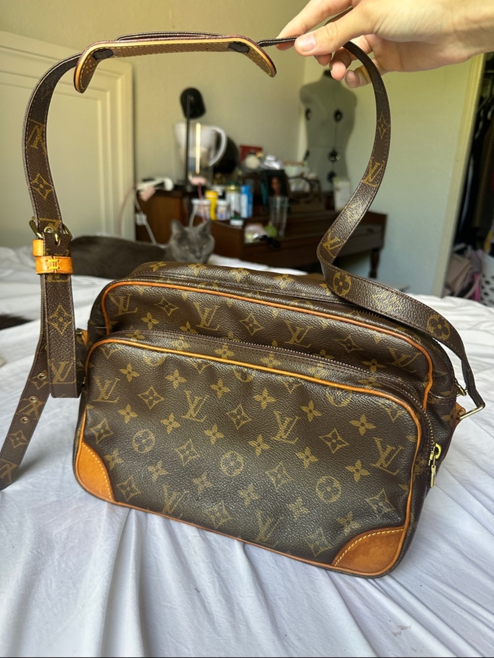 Louis Vuitton Monogram Canvas Messenger Bag with Tan Trim
